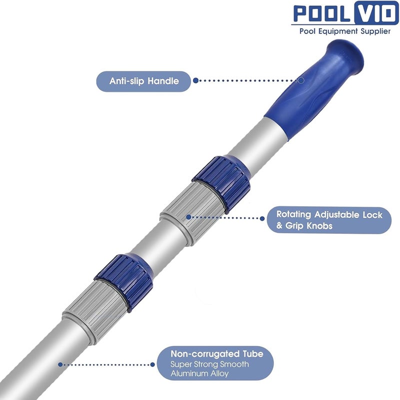Poolvio 15 FT Telescopic Pool Pole - Adjustable 3 Piece Aluminum Pool Skimmer Pole for Pool Cleaning Skimmer Nets Vacuum Heads & Brushes, Strong Grip & Lock - Image 4